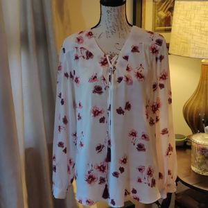 White flowery peasant blouse